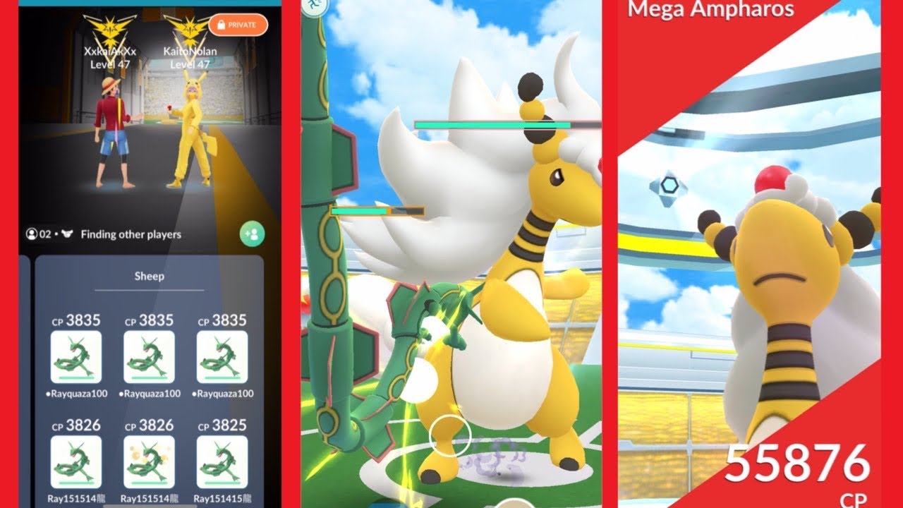 Rayquaza vs Mega Ampharos Duo (no weather boost)