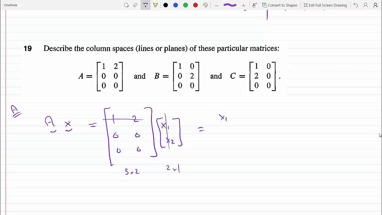 Describing the Column Spaces (Lines or Planes) of these particular