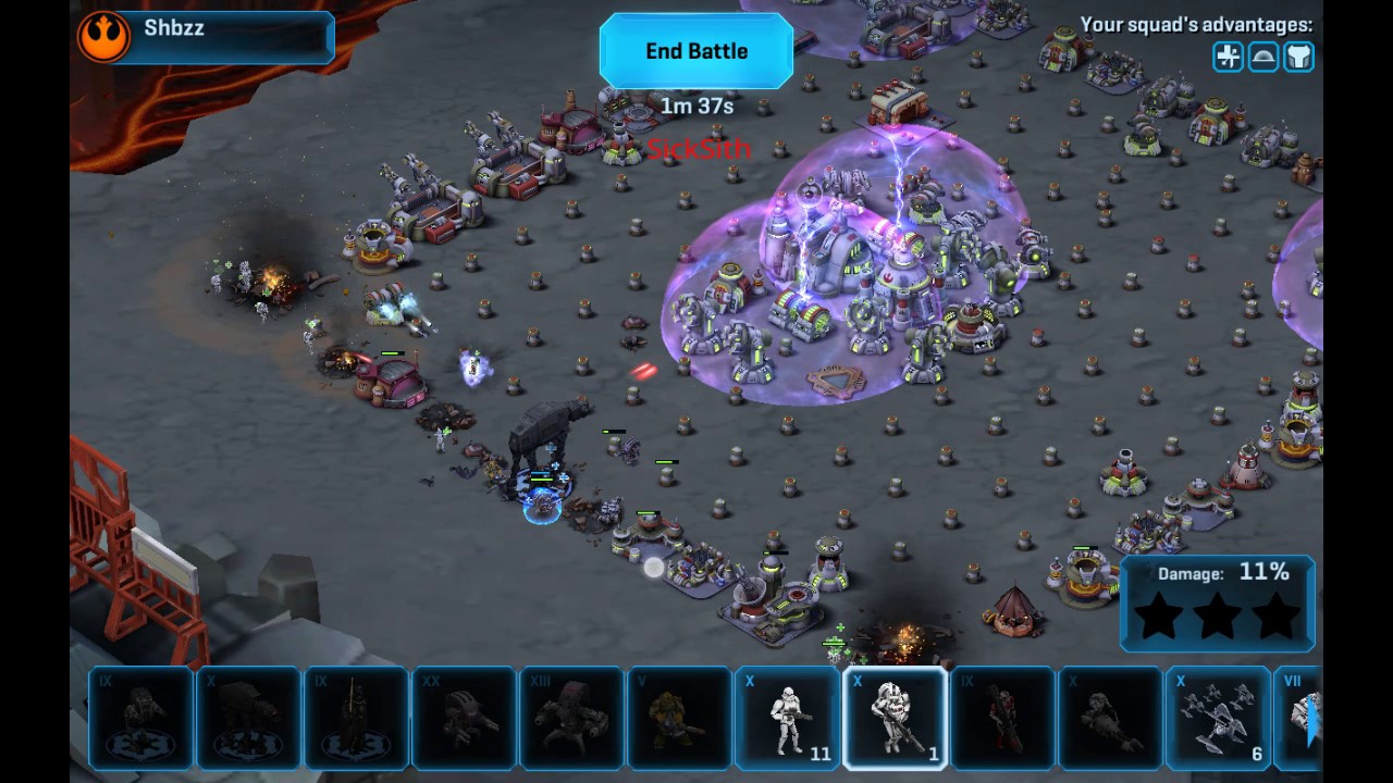 Three star attack on a rebel base at level 10 in star wars commander using jump troops and kubaz .