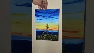 Beautiful Sunset Landscape Painting | Easy Nature Painting Step by Step 🌼🎨 #shorts #viral #trending