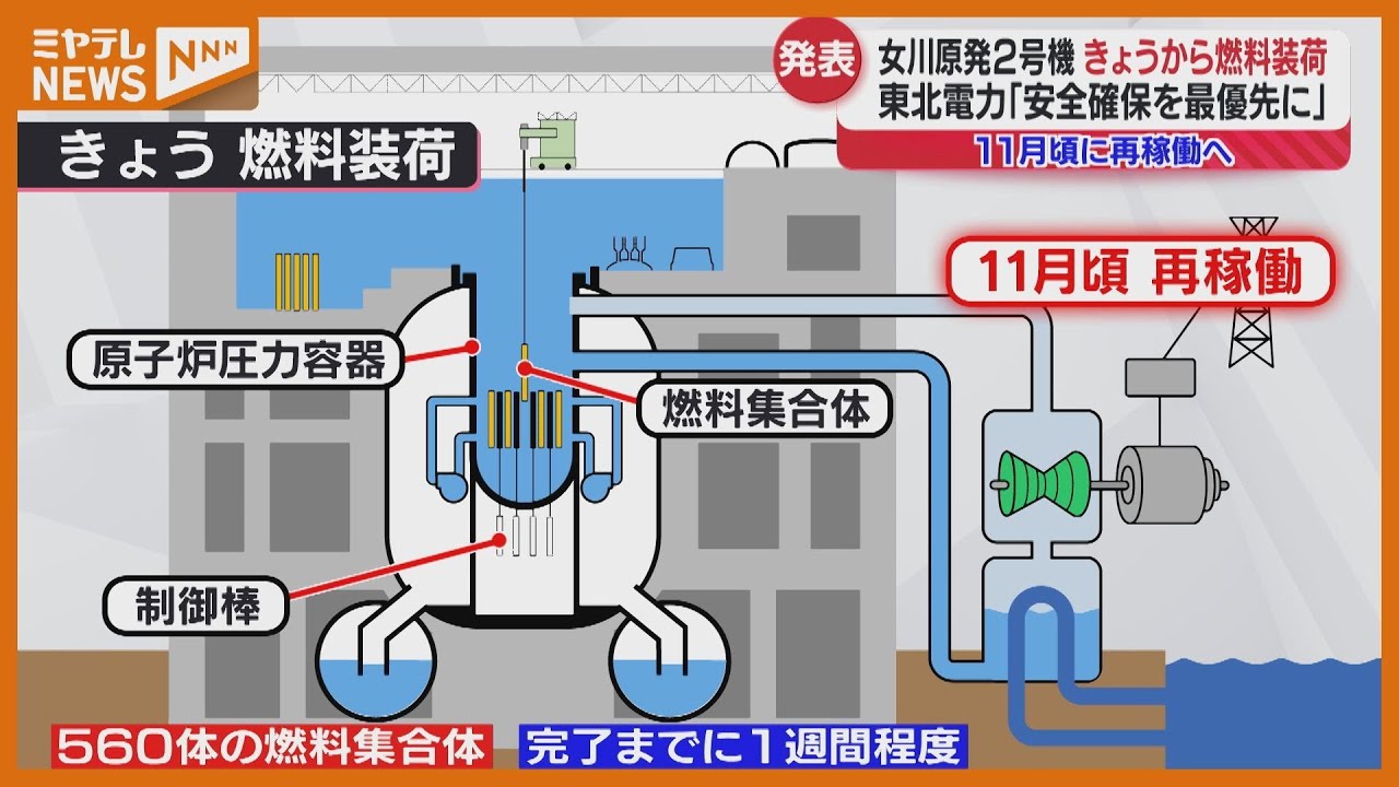 女川原発2号機 560体の燃料集合体を原子炉へ「燃料装荷」始まる 完了