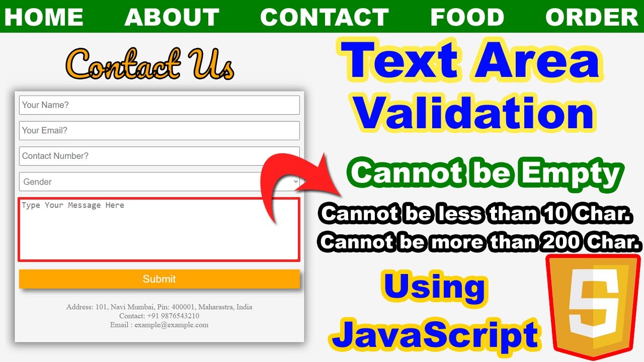 Text area input validation using JavaScript, Using JavaScript to validate a text length in text area