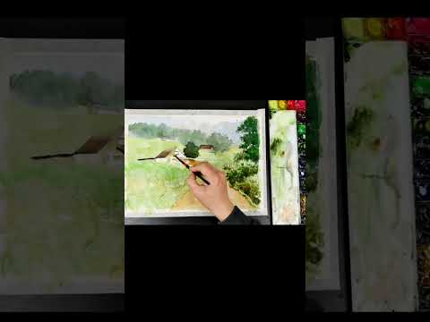 #shorts Without Sketch ​Landscape Watercolor - ​<strong>Country</strong> <strong>Road</strong> ​(color mixing view) NAMIL ART