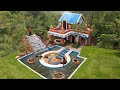 Fullbuild creative 2story  villa house with aquarium artificial waterfall  water well