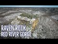 Aerial view of the snow covered ground at raven rock in the red river gorge 4k