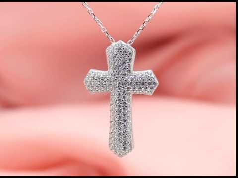 video:Cross necklace, cubic zirconia and rhodium plated