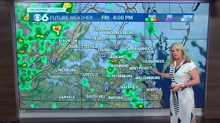 Hour-by-hour look at scattered showers and thunderstorms for Friday