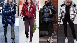 Faux Latex Leather Puffer Jackets For Women And Girls
