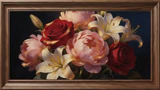 Royal Flower Bouquet | Red Roses & White Lilies | Soft Piano | Frame TV Art 4K screenshot 5