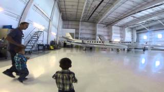 Beck entering the hangar.