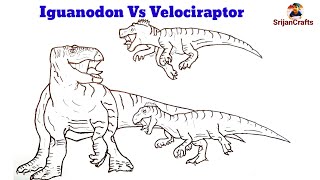 How to draw dinosaurs | Jurassic world | Iguanodon vs velociraptor | Step by step | Dinosaur drawing