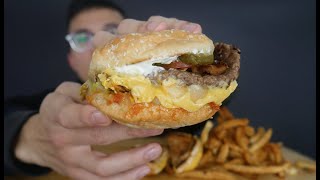 EATING FIVE GUYS BACON CHEESEBURGER AND FRIES MUKBANG | Eating Show