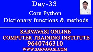 Online Core Python(Dictionary functions and method) Day-33