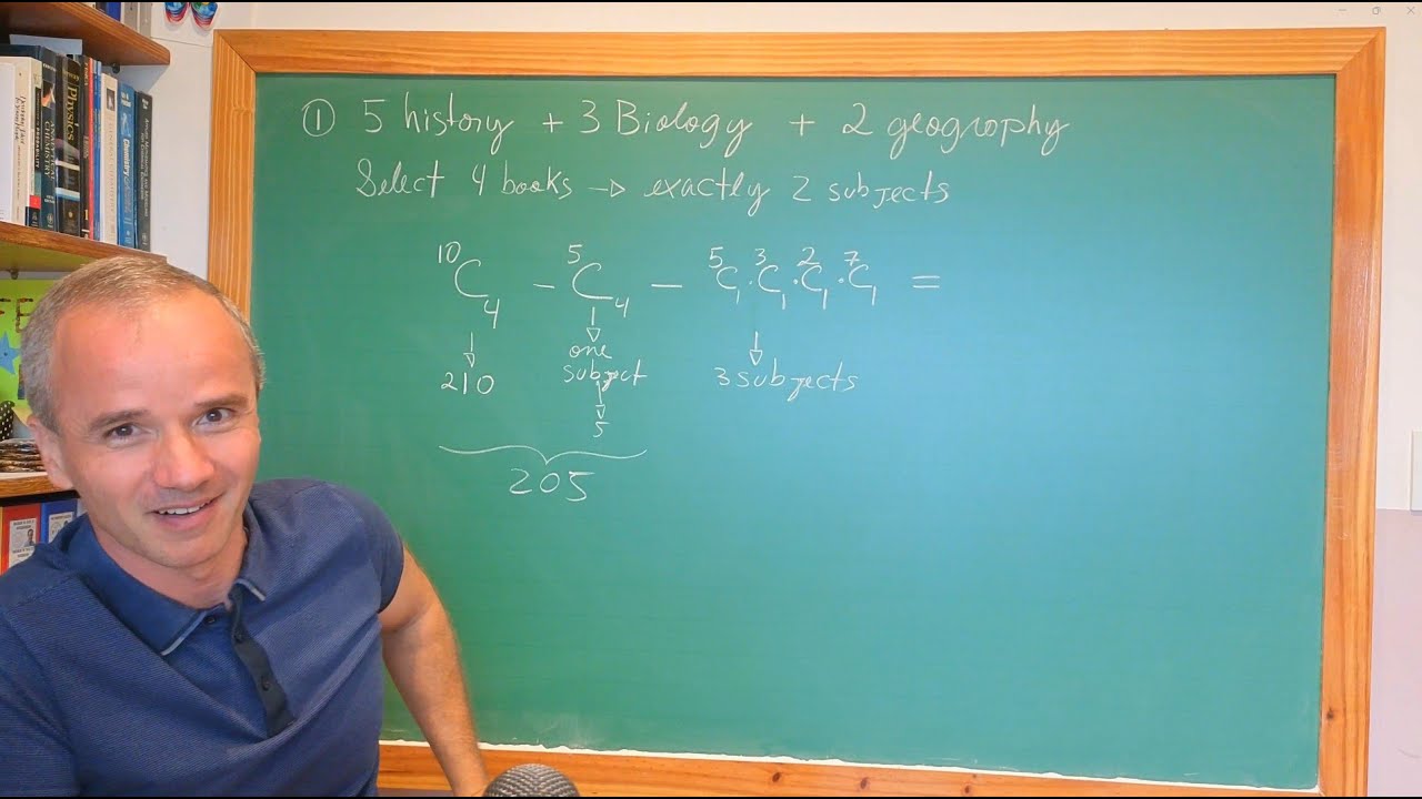 Statistic Series - Problem 1: 10 books 3 subjects // select 4 books and ONLY 2 subjects