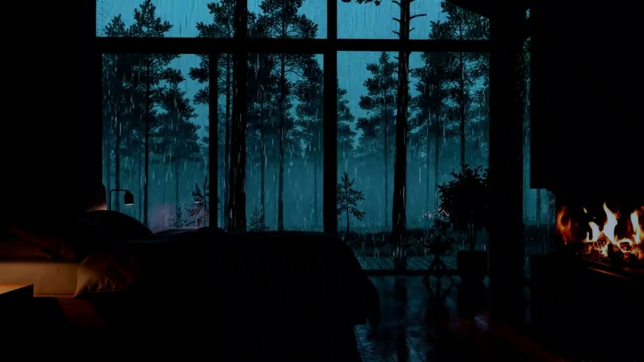 Rain sound For Listening No Ads 🌧️ Stormy Rain & Thunder with Fireplace | Cozy Indoor Sleep ASMR