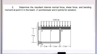 Determine the resultant internal normal force, shear force, and bending moment at point C in the...