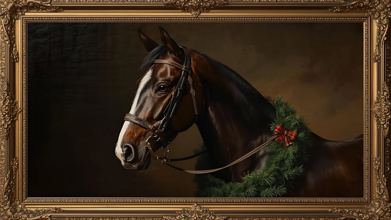Moody Equestrian Christmas Horse in Gold Frame | Old Money Holiday TV Art Screensaver @99for1TVart 