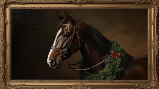 Moody Equestrian Christmas Horse in Gold Frame Old Money Holiday TV Art Screensaver 99for1TVart
