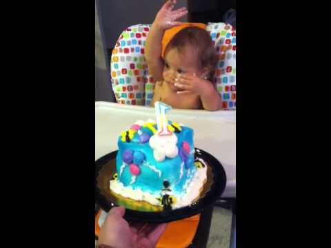 Mia's 1st Birthday Cake Throw Up!! - YouTube