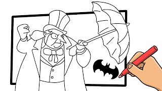 HOW TO DRAW BATMAN VILLAIN PENGUIN - DRAWING BATMAN CHARACTERS - BATMAN CARTOON COLORING PAGE