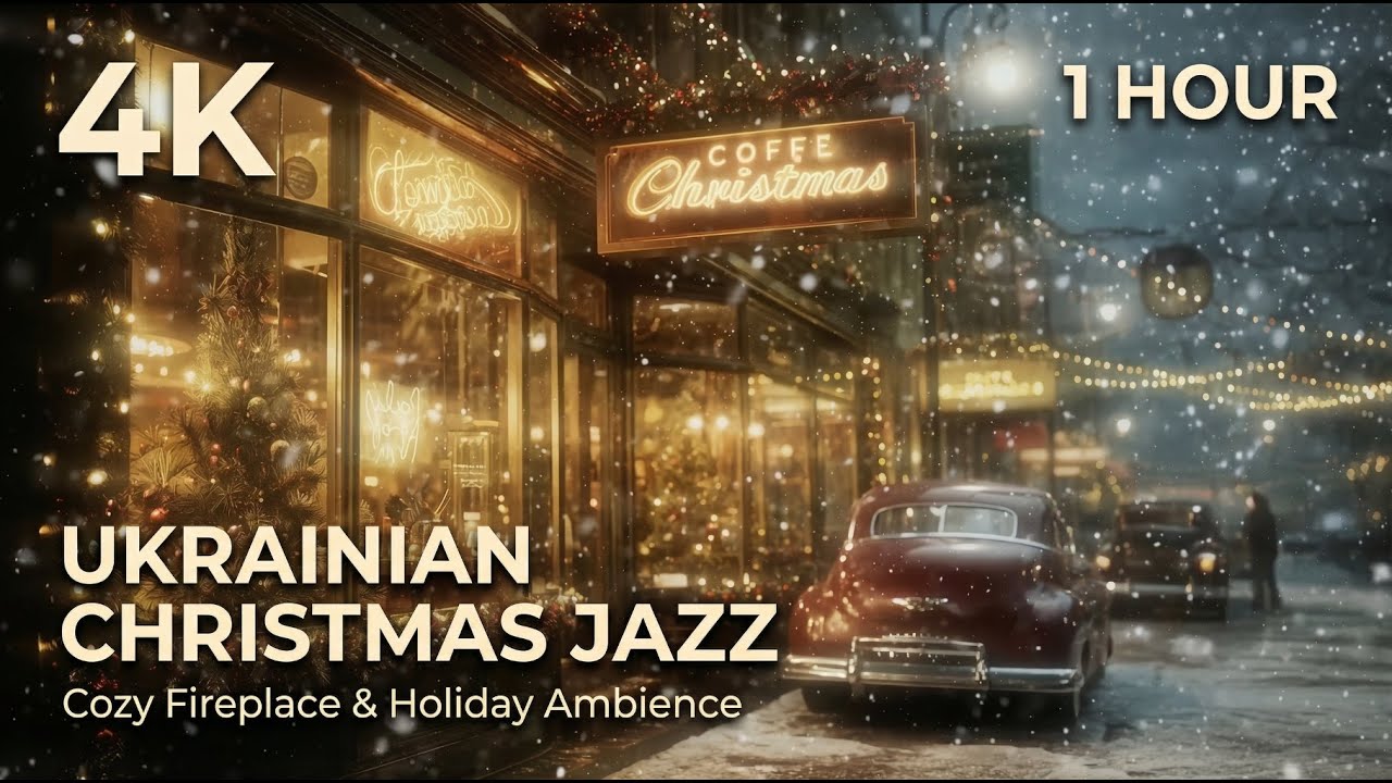 Ukrainian Christmas Jazz 🎄 Cozy Fireplace Ambience | 4K | 1 Hour