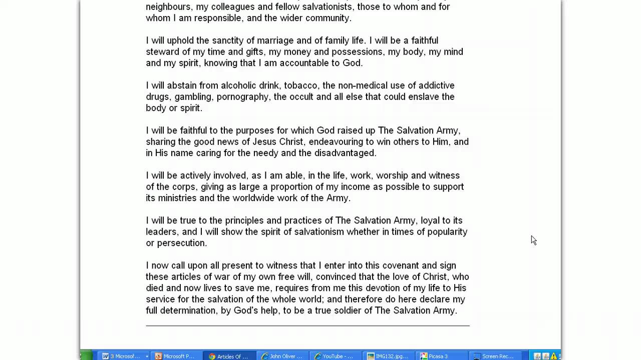 Salvation Army Soldier's Covenant My Comments YouTube