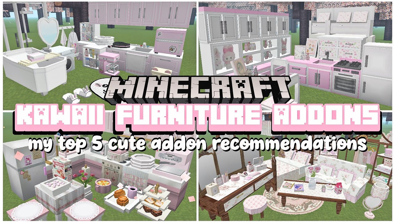 ꒰ Minecraft PE ꒱ kawaii furniture add-ons! 🍳💗 my top 5 cute add-on recommendations~ 🍡🥢✨