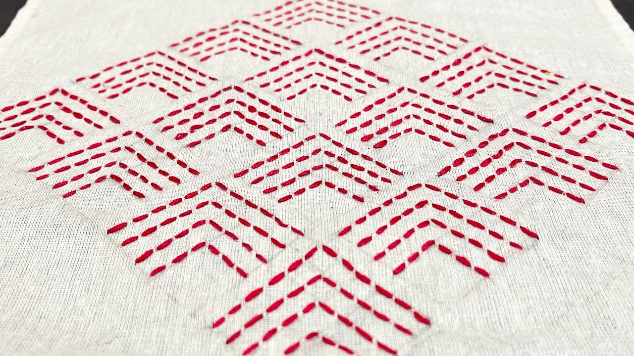 Bengali katha embroidery / Easy embroidery design using running stitch