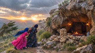 Homeless Mother & Daughter Take Shelter in a Cave During a Storm! | Zagros Mountains
