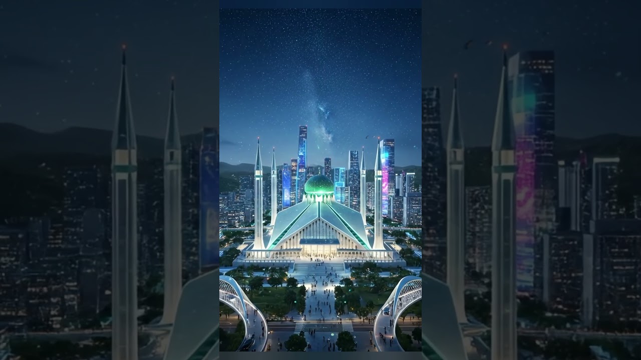 ✨ “Faisal Mosque 2050 – Futuristic Vision of Islamabad 🕌🚀”