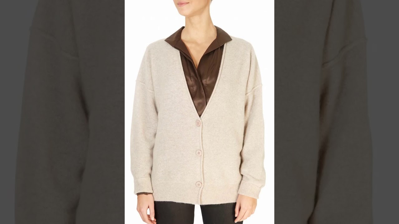'Itzie' Sesame Taupe V-Neck Cashmere Cardigan 360 Cashmere