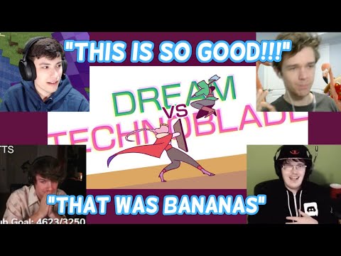 Streamers React to Dream VS Technoblade Animation by SAD-IST (George, Eret, BadBoyHalo, Karl Jacobs)