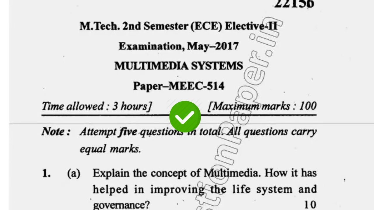 2015 Mdu MTech ECE 2nd Sem Multimedia System Question Paper - YouTube