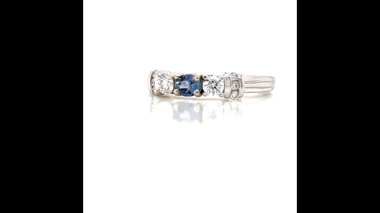Montana Yogo Sapphire & Diamond 3 Stone Ring with Accents 14K White Gold