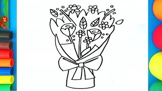 How to draw a bouquet of roses flowers - Easy step by step coloring page for kids