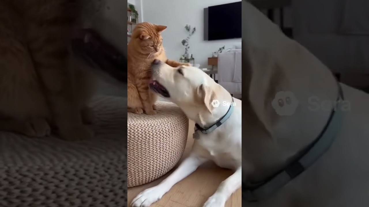 Orange Cat Villain! He Keeps Swatting the Clumsy Labrador's Head! This Duo Is Too Hilarious!💥🐾