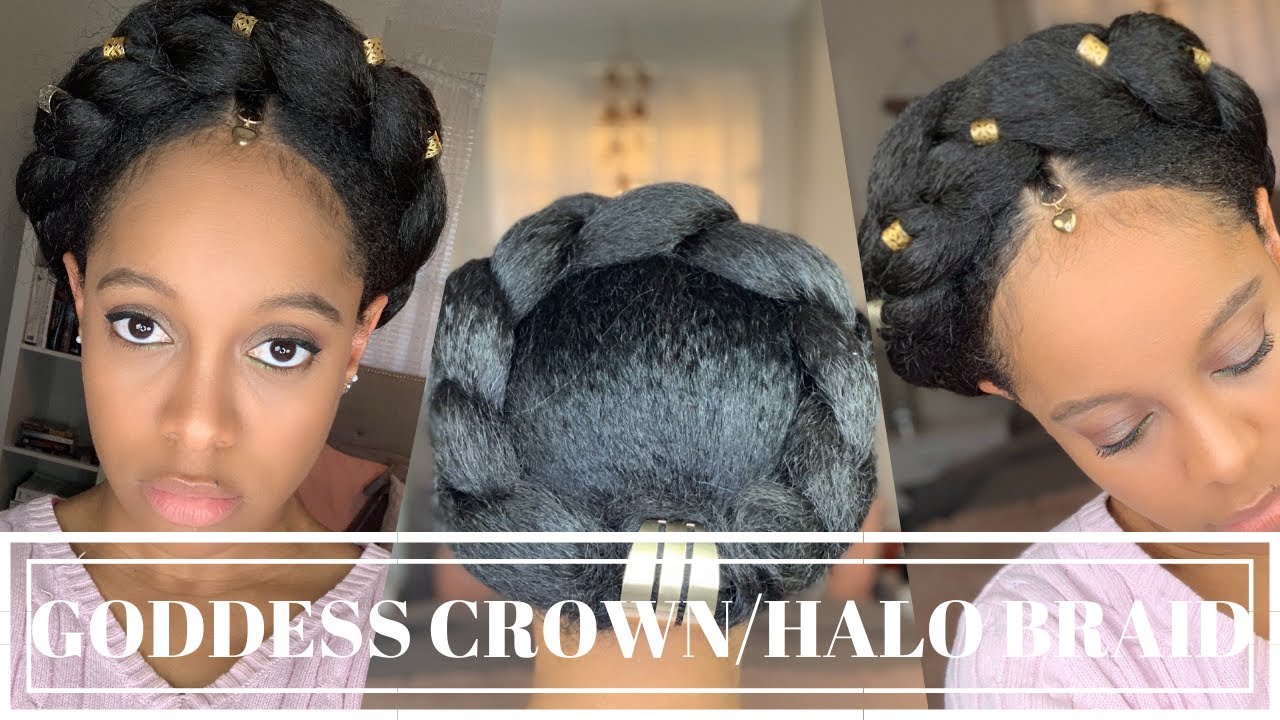 HOW TO | GODDESS HALO BRAID ON TYPE 4 HAIR | CROWN BRAID W/ KANEKALON HAIR  TUTORIAL - YouTube