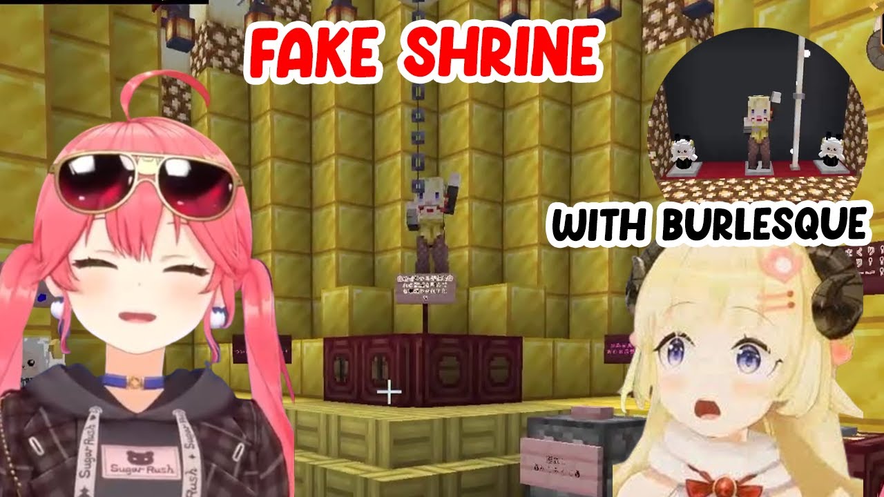 Miko Builds a Fake Shrine with Burlesque Underneath, with Watame Dancing on a Pole