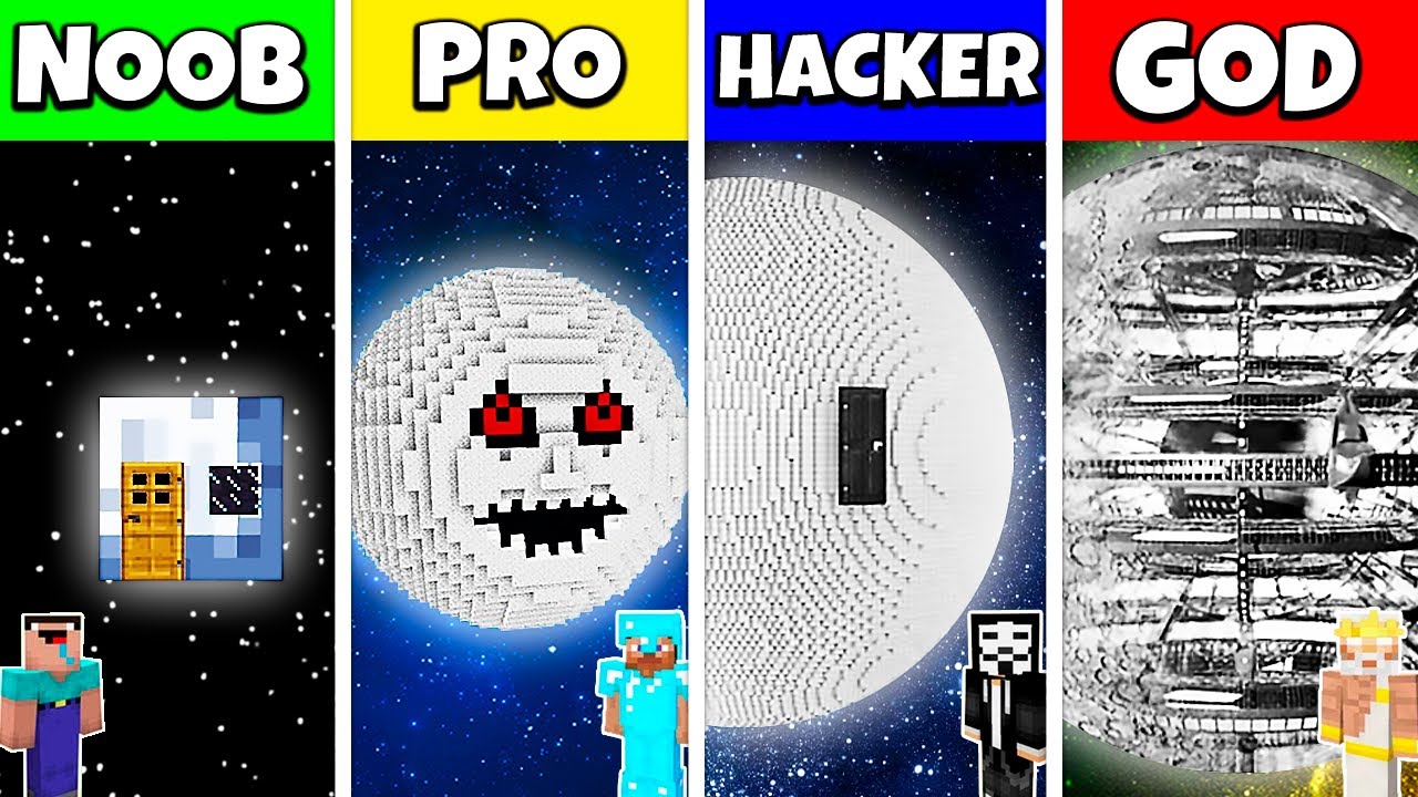 Build Battle Mooon Minecraft Battle: NOOB vs PRO vs HACKER vs GOD: MOON PLANET HOUSE BASE ...