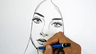 تعلم كيفية رسم وجه فتاة بقلم الرصاص || رسم سهل للمبتدئين ||طريقة سهلة لرسم بنت || Draw a girl.