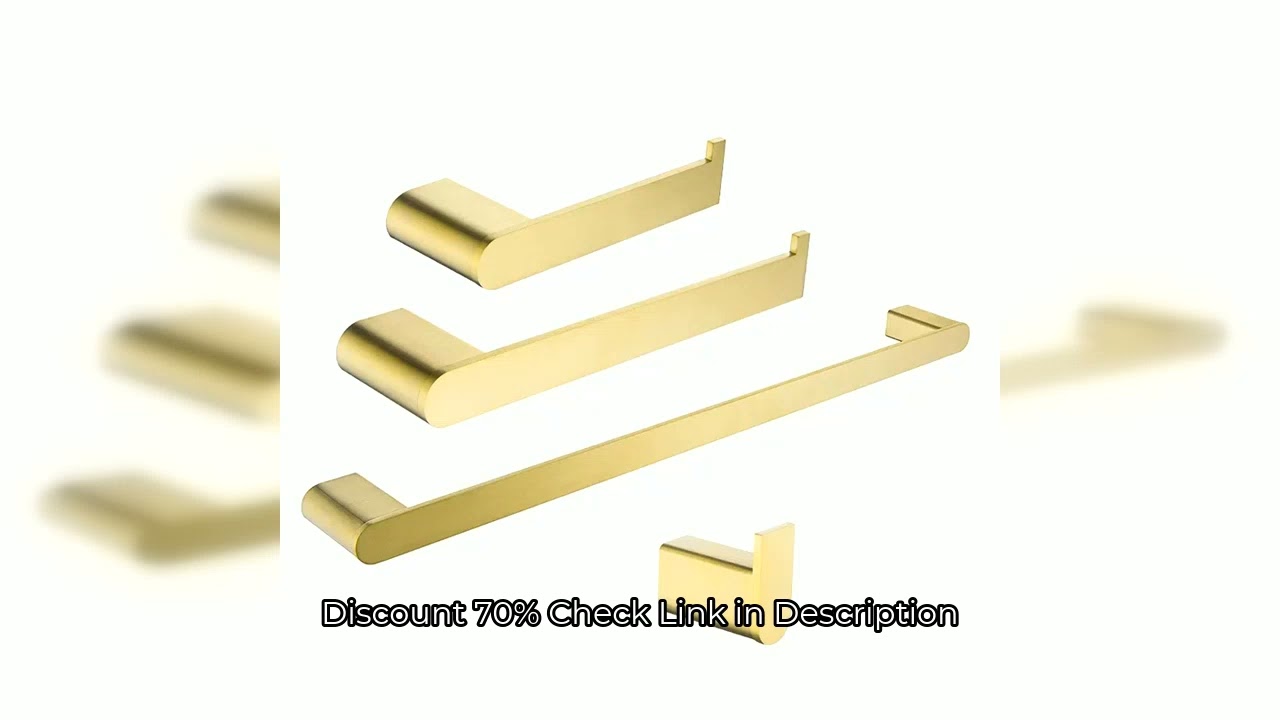 Brushed Gold  Bathroom Accessories Sets 4 Wall Mounted Towel Bar Robe Hooks Toilet Paper Roll Holder