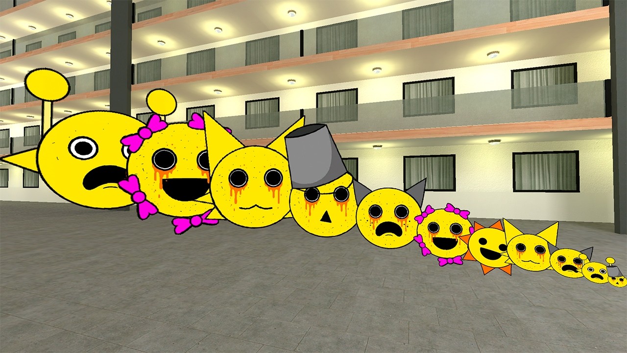 All Sizes of Sprunki Mr Sun with different parts want to return the Baby