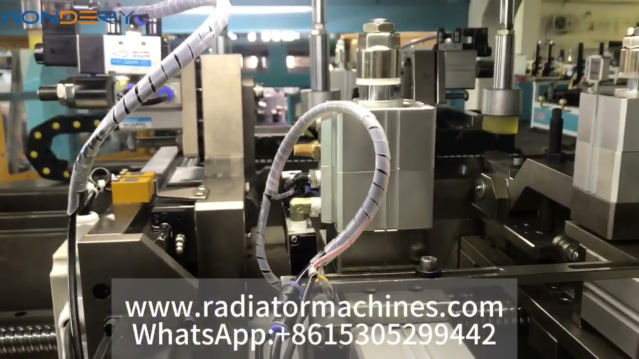 A radiator plastic tank crimping machine being tested