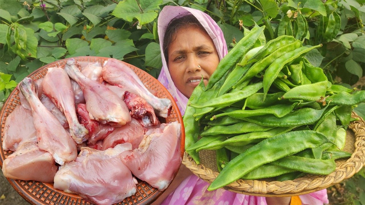জাংলার তরতাজা শিম আর মুরগীর মাংস রান্না Farm Fresh Flat Bean Chicken Curry Shim Murgir Mangsho Ranna
