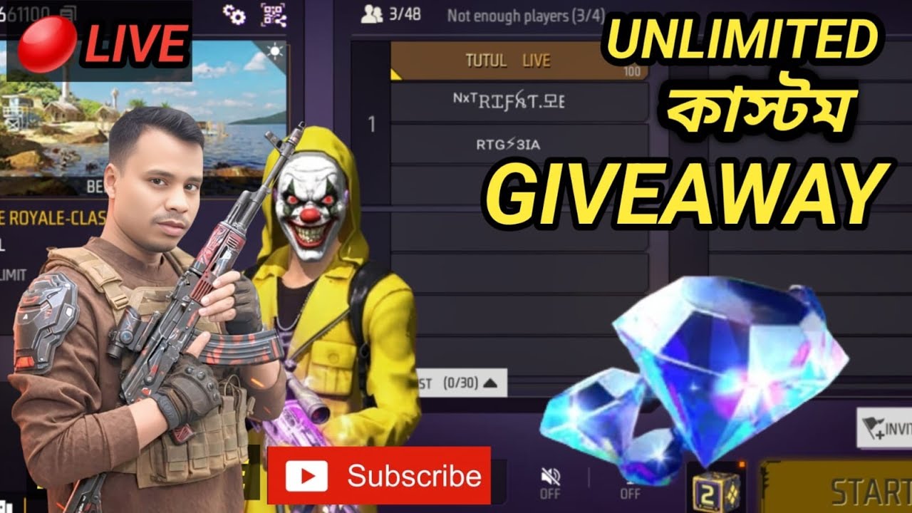 UNLIMITED Custom Giveaway 💎 | টুটুল লাইভ | Free Fire Live Bangla day 2