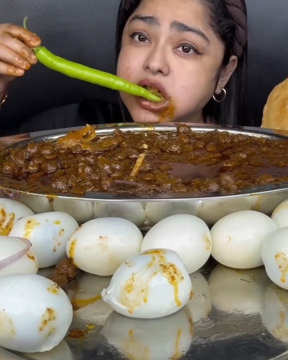 SPICY SPICY PINDI CHOLE WITH FLUFFY BHATURE AND 15 BOILED EGGS, BASMATI RICE | ASMR EATING MUKBANG