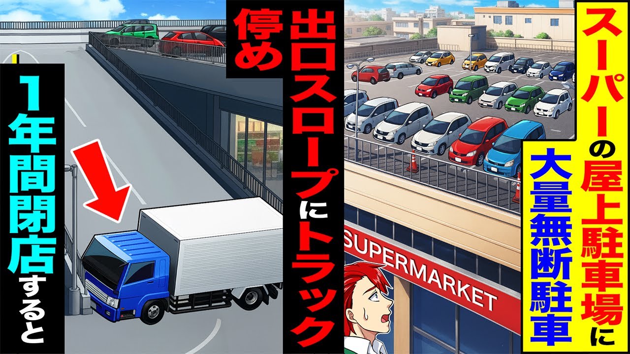 【スカッと】スーパーの屋上駐車場に大量の無断駐車→出口のスロープにトラックを停めて1年間閉店した結果【総集編】【漫画】【漫画動画】【アニメ】【スカッとする話】【2ch】
