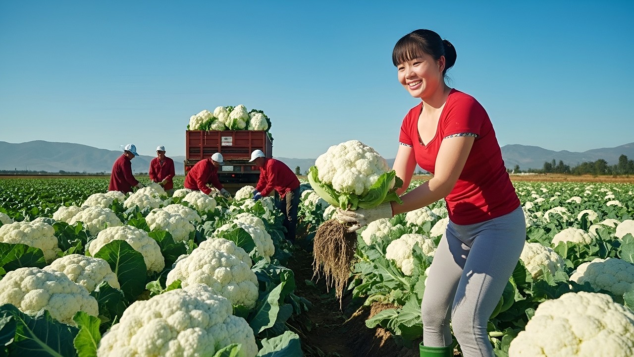 Unbelievable! Harvesting Tons of Giant Cauliflower – 3-Wheeled Truck Full Load to Market