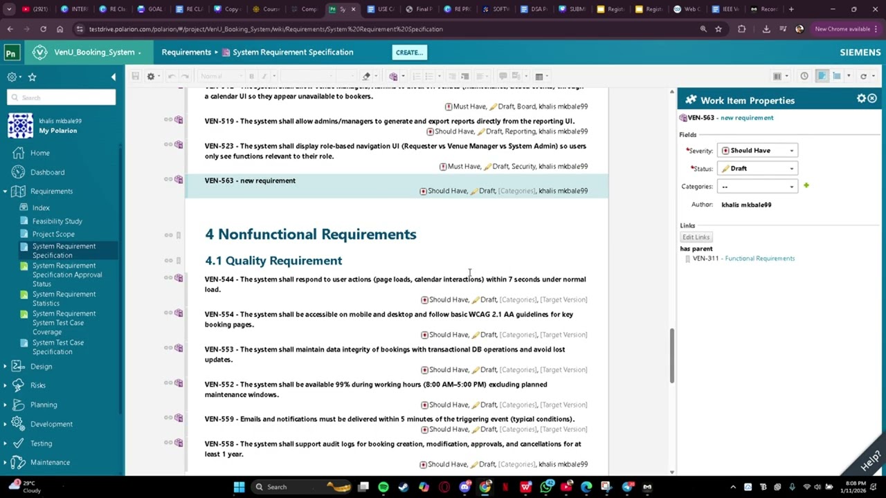 A2 Assignment RM Tool Demonstration (Polarion) Group F Venue Booking System
