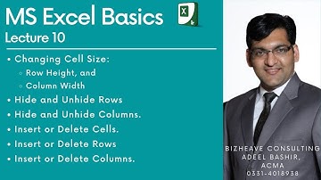 MS Excel for beginners Lec.10| Row Height Column Width Insert/Delete Hide/Unhide Cells Rows, Columns